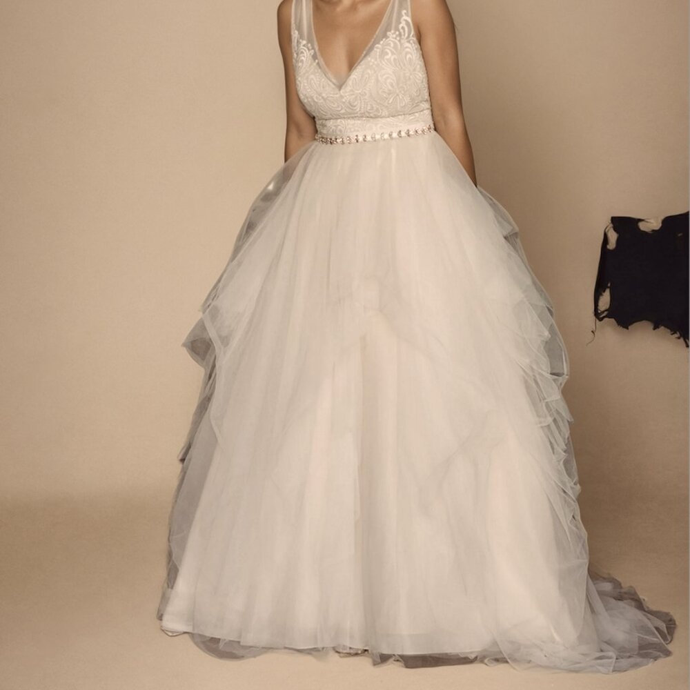 Galina - Tulle Tank V-Neck Ball Gown with Layered Skirt - Size 6P